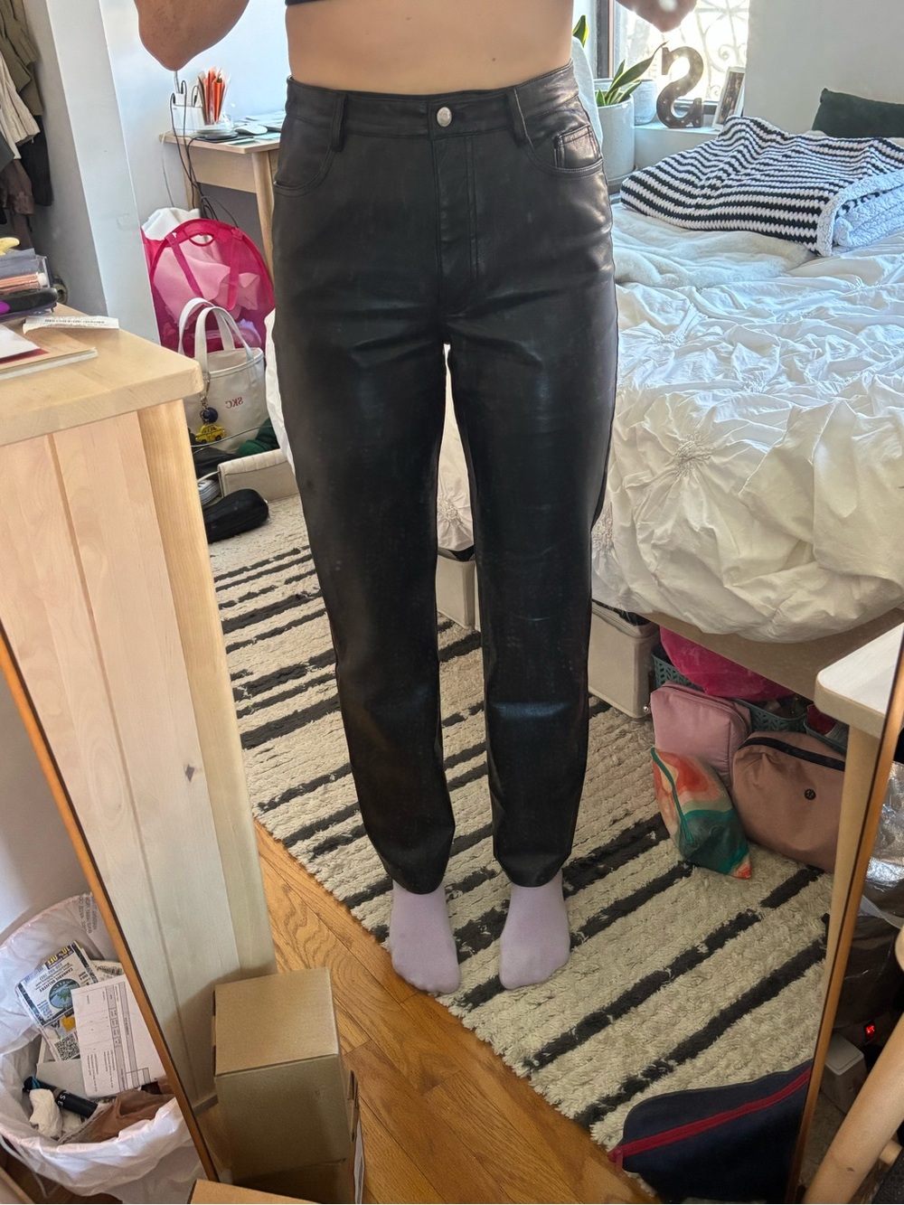 Wilfred Black Faux Leather Straight-Leg Pants
